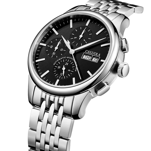 Caluola Men's Business Watch Stainless Steel Analog 39mm Fully Automatic Mechanical Movement 5BAR Water Resistant Calendar