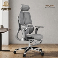 Chaise de bureau exécutive ergonomique moderne en nylon, chaise de gaming de luxe grise avec appui-tête 5D, repose-pieds, accoudoirs 8D et soutien lombaire réglable