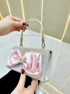 New <b>Cross</b>-border European American Retro Full Bow <b>Chain</b> Small Square Evening Bag Rhinestone Hand Bag Polyester Cover Tanjing - Product Image 2