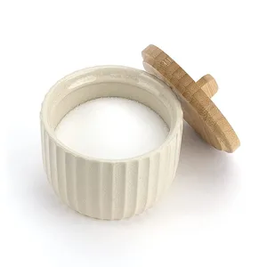 Ciotole per zucchero in ceramica da 14 once scatola per pepe contenitore per condimenti con smalto Crackle contenitore per cantina con coperchio in bambù