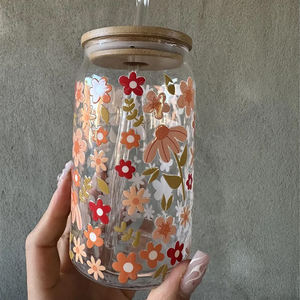 Taza de Vidrio Transparente Esmerilada de 16 oz para Sublimación al por Mayor, con Tapa de Bambú y Pajita para Bebidas y Cerveza - Product Image 1