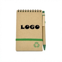 Bloc-notes spirale écologique recyclé, mini bloc-notes avec couverture en kraft et stylo à bille, option de logo personnalisé, cadeau pour usage au bureau
