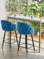Chaise de bar à café bleu moderne à dossier boutonné Tabourets de bar de luxe avec dossier Chaise de bar haute en velours pour salon