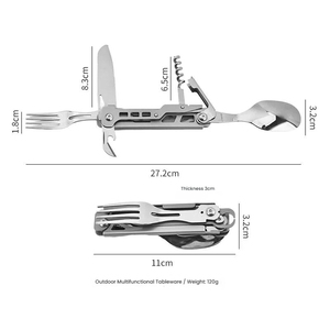 Juego de cubiertos portátiles multifunción de acero inoxidable, cuchillo, tenedor y cuchara, abridor de vino, juego de cubiertos plegables para acampar al aire libre - Product Image 3
