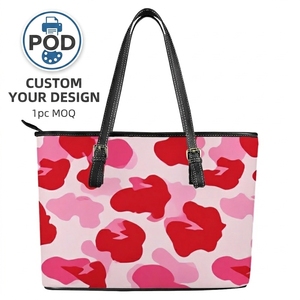 Women Luxury Shoulder Bag DIY Logo Printed Shopping <strong>Handbag</strong> 1pc MOQ Drop Shipping Custom POD Pink <strong>Red</strong> Camouflage Tote Bag - Product Image 1
