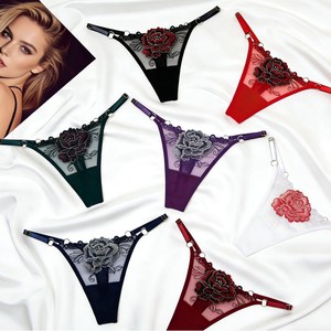 Women Sheer Mesh <b>Thong</b> Panties Floral Embroidery Adjustable Thin Strap Sexy T-back Underwear <b>Ladies</b> Intimate Lingerie OEM ODM - Product Image 2