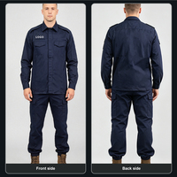 Ensemble uniforme de travail personnalisé bleu marine en gros : chemise à manches longues et pantalon cargo à revers élastiques pour le personnel de sécurité