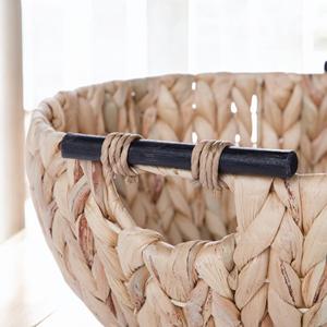 Bol en jacinthe d'eau fait main avec poignées en bois, panier à fruits décoratif tressé, centre de table naturel style bohème pour table à manger - Product Image 1