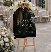 Panneau de bienvenue personnalisé pour mariage en acrylique, design personnalisé en or miroir noir givré