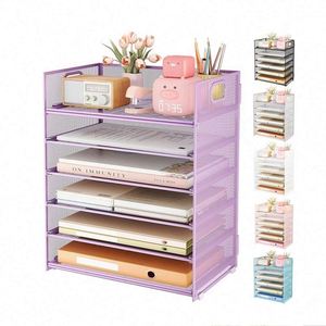 6 Tier Paper <b>File</b> Tray <b>Organizer</b> Mesh Desk Letter Metal <b>File</b> Folder Accessories Sorter with Handle Stackable Slide Tray - Product Image 4