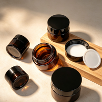 Toples Krim Kaca Amber Wadah Kosmetik Kosong Pot Sampel Krim Mata Penyimpanan Salep Isi Ulang Riasan Perjalanan