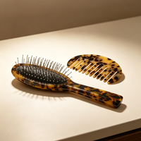 Brosse à cheveux en forme de pagaie avec logo personnalisé, en acétate marbré, ovale, avec coussin et broche en acier, pour massage du cuir chevelu, démêlage et antistatique, pour femmes, coffret cadeau