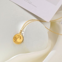 Bijoux de voyage de plage d'été-Hawaii Surfer Lovers Collier à pendentif disque en acier inoxydable plaqué or 18 carats Trendy Sea Ocean Wave