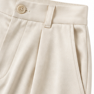 Cream <b>Satin</b> Shirt and <b>Trousers</b> Set Long Sleeve Collared Blouse Wide Leg Pants Office Wear - Product Image 6