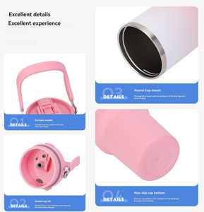 Gobelet isotherme double paroi en acier inoxydable grande capacité, design élégant, dégradé, avec poignée et couvercle - Product Image 3