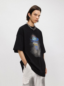 T-shirt a manica corta con stampa casual a manica corta personalizzata per uomini e donne di alta qualità <span class=keywords><strong>in</strong></span> generale nuova maglietta 260G americana con scollatura piccola - Product Image 3