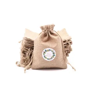 Natural Promoción de yute Lino Navidad Candy Mini personalizado bolsas de regalo de impresión