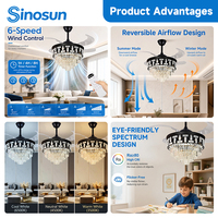 Ventilateur de plafond LED en cristal de luxe avec télécommande silencieuse et pales invisibles de 42 pouces pour salon moderne – Produit phare OEM/ODM