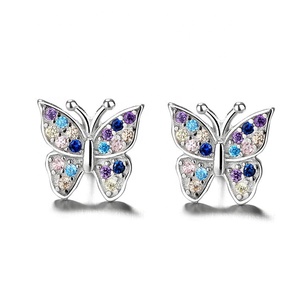Pendientes de tuerca de mariposa bonitos de plata 925 pura, pendientes exóticos hechos a mano, joyería para niñas - Product Image 5