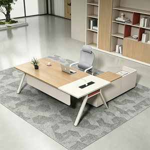Scrivania da Ufficio Moderna Minimalista Bianca in Legno <span class=keywords><strong>con</strong></span> Cassetto Portaoggetti e Mobile Laterale, Set di Mobili per Ufficio - Product Image 1