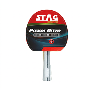 Raquette de tennis de table Stag Iconic Power Drive, entièrement en bois et fibre de carbone, caoutchouc à picots vers l'extérieur, poignée droite, pour compétition - Product Image 1