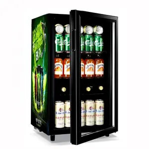 Mini refrigerador de bebidas de vidro personalizado, mini geladeira de bebidas de vidro personalizada