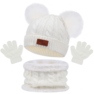 <span class=keywords><strong>Bonnet</strong></span> d'hiver en coton tricoté pour tout-petits pour enfants, ensemble de <span class=keywords><strong>bonnet</strong></span> à boules de poils pour enfants, 3 pièces, vente en gros - Product Image 6