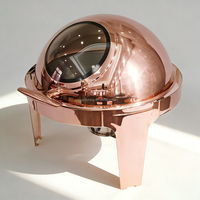 Chauffe-Plat de Luxe Lefeng 6L en Acier Inoxydable 201 Doré Rose avec Couvercle Roulant, Chauffe-Plat de Buffet Économe en Énergie à Chauffage Alcoolisé