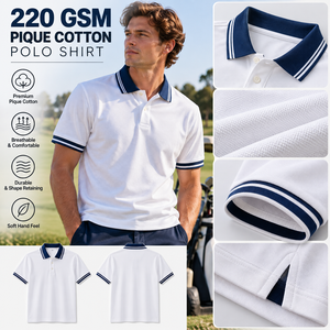 220 Grams Pique Cotton <b>White</b> <b>Polo</b> Shirt With Blue Collar Man 100 Cotton <b>Polo</b> Shirt Custom Logo <b>Golf</b> <b>Polo</b> OEM Manufacturer - Product Image 2