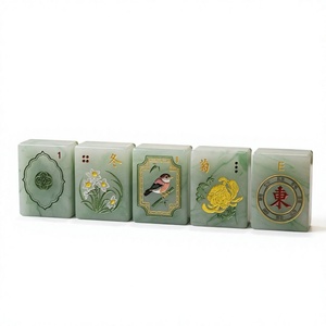 Juego de Mahjong de Lujo Moderno con Fichas de Mármol Jade, Acrílico Tallado, Portátil, 160 Piezas para 4 Jugadores, Color Crema Verde, Regalo - Product Image 3