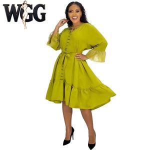 Robes décontractées grande taille pour femmes, coupe ample, manches évasées, longueur genou, respirantes, polyester/coton, couleur bonbon - Product Image 3