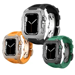 Luxury 5A Zircon richard mile Customized Logo 44mm 45mm Carbon Steel Watch case Diamond for Apple watch FKM Strap for iWatch 8/7