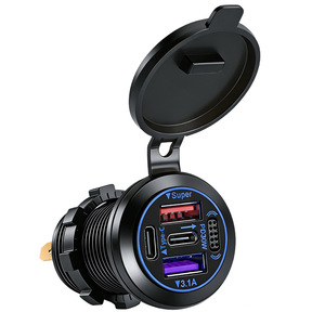 Cargador de coche 12V 24V con doble puerto USB PD QC3.0 de carga rápida para coche, motocicleta, vehículo eléctrico y teléfono. - Product Image 1