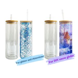Vaso de vidrio de doble pared de 20 oz con tapa y pajita para sublimación y pedrería, diseño de globo de nieve, envío gratis desde almacén de EE. UU. - Product Image 4