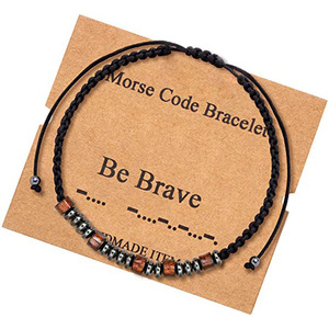 Bracelet élastique réglable en pierre naturelle pour femmes et hommes, cadeau pour les copines, bracelet inspirant en code Morse, vente en gros - Product Image 5