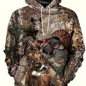 Hunting <b>Hoodies</b> for Men <b>3D</b> Embroidery Plain Dyed Autumn Oversized Performance Insulation Zipper-Up Camo Pullover Anti-Wrinkle - Product Image 4