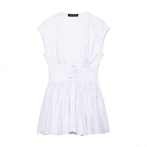 Vestido Mini de Color Sólido, Nuevo Estilo de Primavera, Retro, Cuello en V, Sin Mangas, Casual, para Mujer - Product Image 3