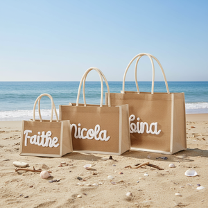 Personalisierte Brautjungfern-Jute-Geschenktasche Rechteckige Form mit Seil und Stickerei für Einkäufe - Product Image 3