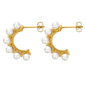 Designer 18k Gold Plated Stainless Steel Waterproof Jewelry CC Stud Earrings Women Baroque Imitation Pearl Earrings 2022