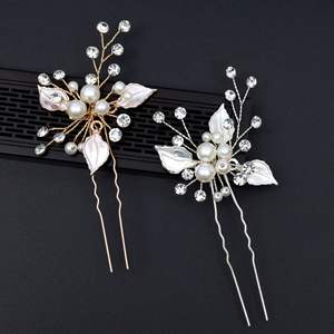دبابيس الشعر الكريستال الزفاف الفضة/الذهب/ارتفع مشبك معدني الذهب اللؤلؤ الزفاف اكسسوارات للعرائس - Product Image 1