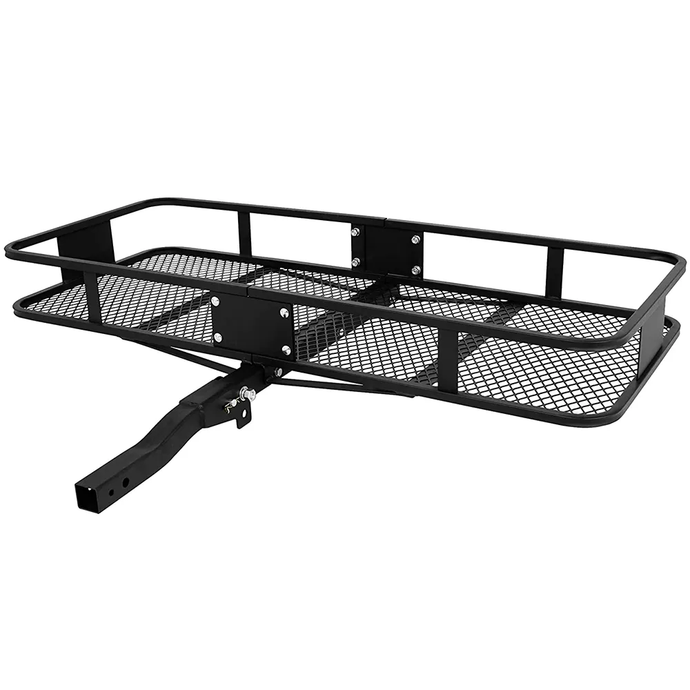 OEM 6 inch high walls alloy steel passenger car trailer rear folding shank hitch mount basket style cargo carrier