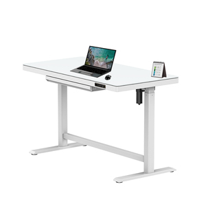 Mesas ajustables de altura eléctrica superior de vidrio templado PC Sit to Stand Escritorio de pie Escritorio con cajones - Product Image 1