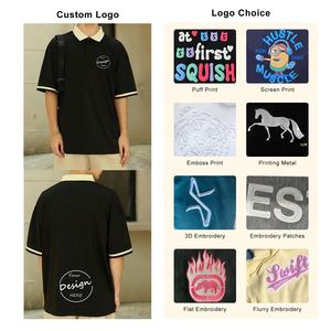 Vente en gros de polo ample uni 100 coton respirant col rabattu chemise patchwork bicolore pour homme - Product Image 3