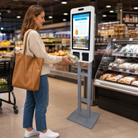 Kiosque de libre-service Android 24 pouces, Intel Celeron J1900, tout-en-un, imprimante thermique POS, lecteur de codes-barres, écran tactile capacitif