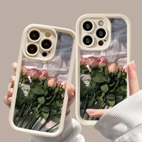 Rose Anti-Chute Antichoc Souple TPU Rose Rose Fleur Mobile Téléphone Cas Compatible pour iPhone 11 12 13 14 Plus 15 16 Pro Max XS MA