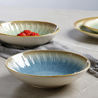 Assiette à dîner en porcelaine nordique OMK, compatible micro-ondes, fabriquée au four, design rétro de luxe léger, assiette plate pour steak et usage polyvalent