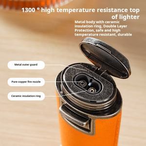 Encendedor de Cigarros de Cuero <span class=keywords><strong>con</strong></span> Doble Llama, Encendedor de <span class=keywords><strong>Butano</strong></span> de Cuero <span class=keywords><strong>con</strong></span> Perforador y Soporte, Encendedores de Antorcha Recargables Personalizados al por Mayor - Product Image 4