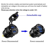 Soket Daya USB mobil Dual 3.0, soket daya mobil dengan Voltmeter LED, stopkontak pengisian cepat aluminium tahan air