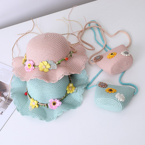 Go Party Bộ Túi Xách Mũ Rơm Che Nắng Rộng Vành Thắt Nơ Hình Lá Hoa Mùa Hè Ví Bé Gái Mũ Đi Biển Cho Trẻ Em Túi Đeo Vai Dễ Thương - Product Image 5