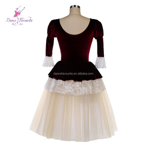 Top de Terciopelo Borgoña 26177 con Tutú de Tul <span class=keywords><strong>Beige</strong></span>, Traje de Ballet Romántico, Tutú de Danza - Product Image 2